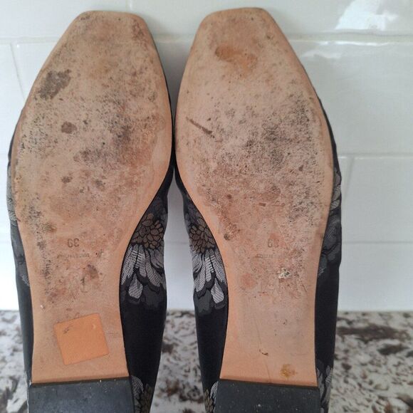 Alexander McQueen Silk Black floral print Loafer Flats size 39 - Picture 9 of 13